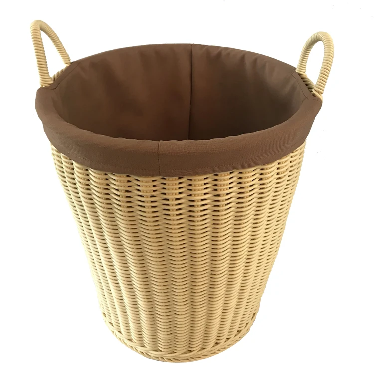 Renel Custom Plastic PE Rattan Woven Plastic Storage Basket With Liner For Hotel Bathroom