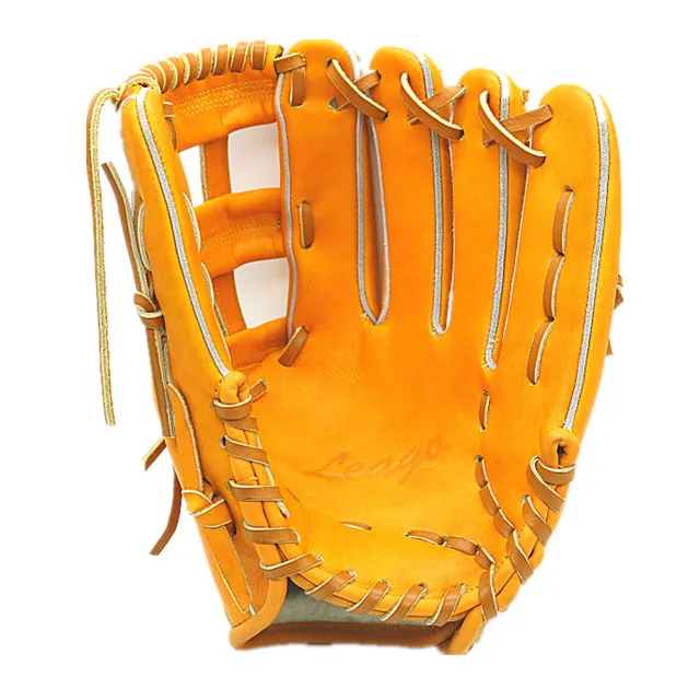 2020 made-in-china black and yellow steerhide leather infield baseball softball gloves  with tanner color cowhide leather laces
