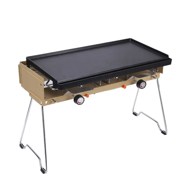 HIX 2 Burner folding outdoor camping stove  with grill plate BBQ