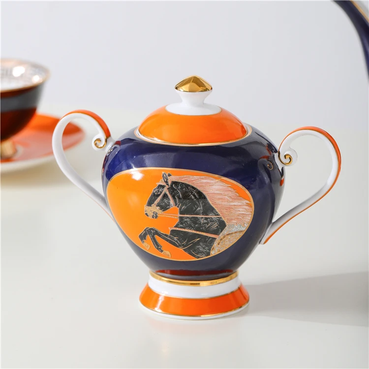 JIABAIEN Royal style 15pcs bone China tea set horse decal colorful design teapot tea cup set custom ceramic coffee set for gift.jpg