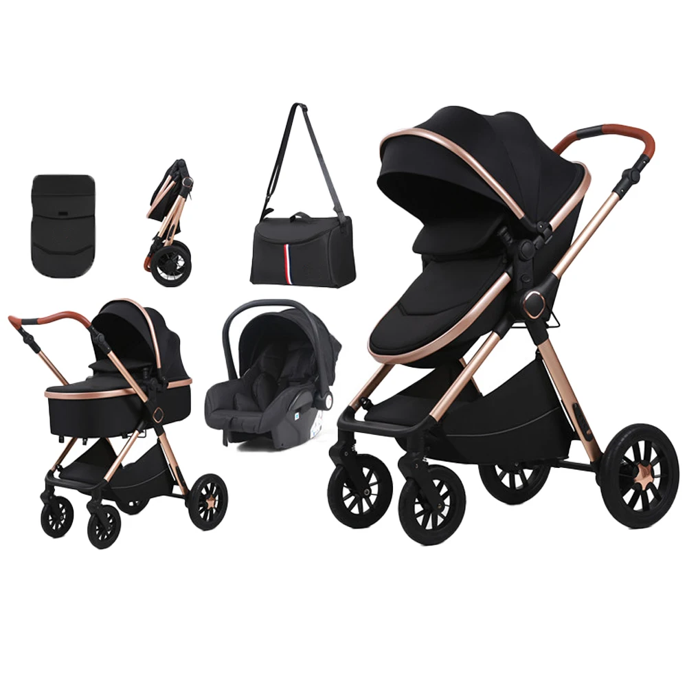High Landscape Two Way Push Baby Pushchair Prams Light Weight Folding Baby Strollers Car Seat Travel System Baby Stroller 3 in 1
