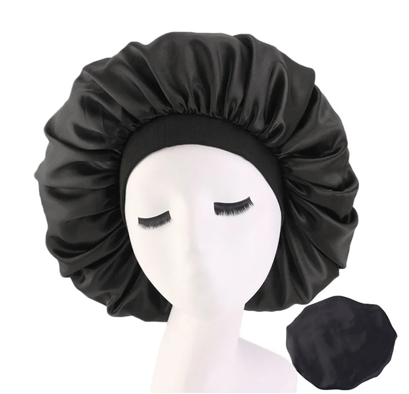 New Satin Hair hat For Sleeping Flat  Silk Round Haircare Women Headwear Ceremony Adjusting Button Night Hat