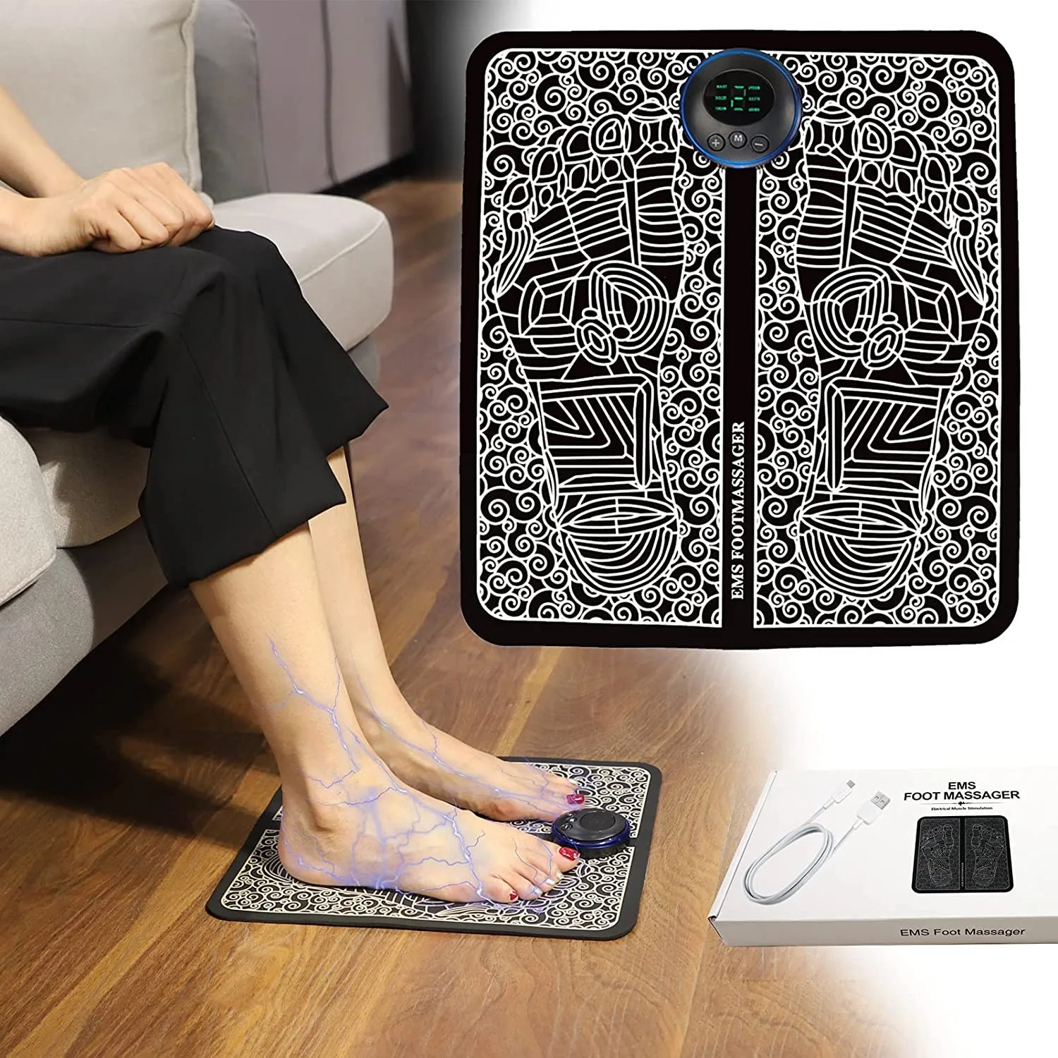 Hot Products TENS Foot Mat for Massage Machine Electric Vibrating Foot Massager Black USB Charging H11 Heat Massager OEM/ODM