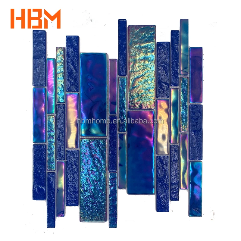HBM  Wholesale Materials Suppliers Swimming PooL Bathroom Floor Tile Iridescent Glass Mosaic