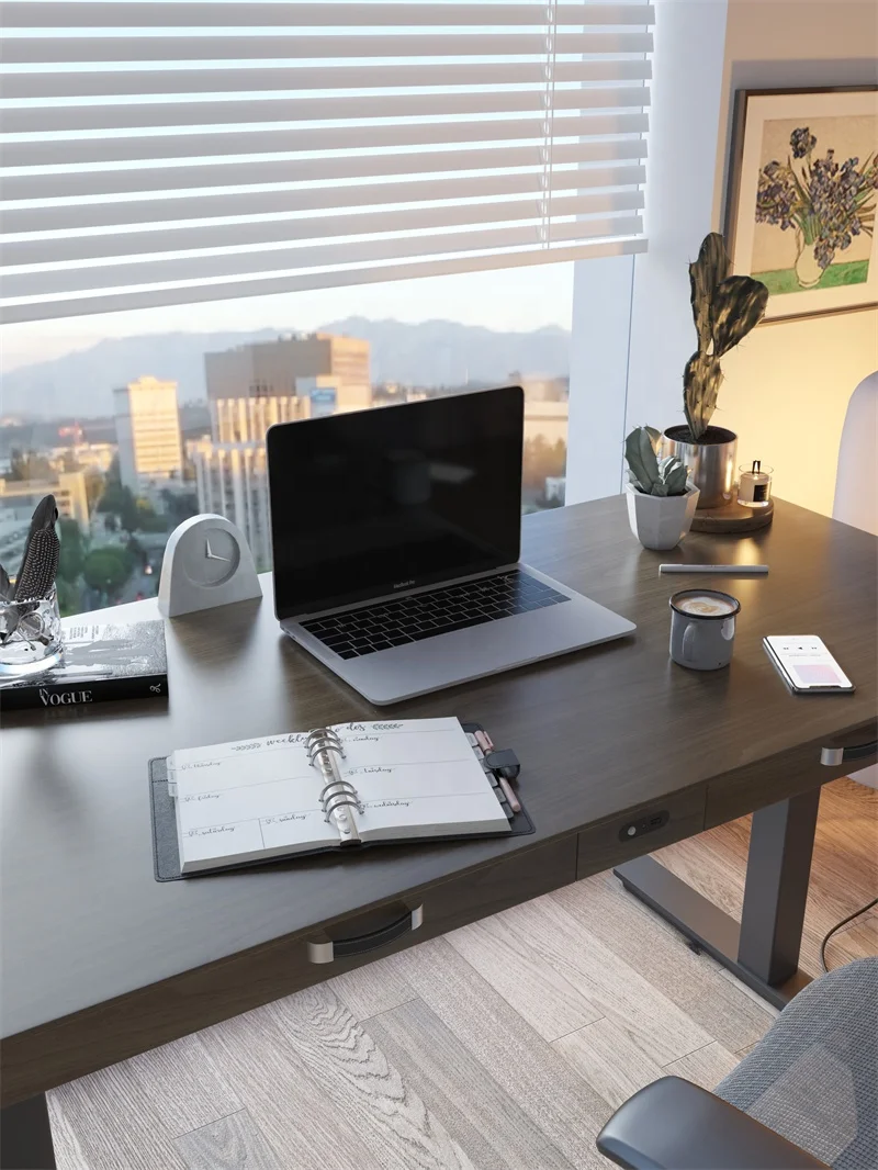 Luxury boss Electrical Height Adjustable Computer Sit Standing Office Desk Customized Workstation Wooden Style ergonomic tables
