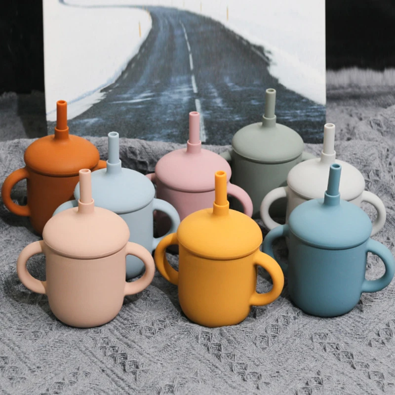Infant Training Sippy Cup Food Grade BPA Free Eco Friendly Custom Silicone Baby Toddler Straw Cups Baby products Easy to Clean