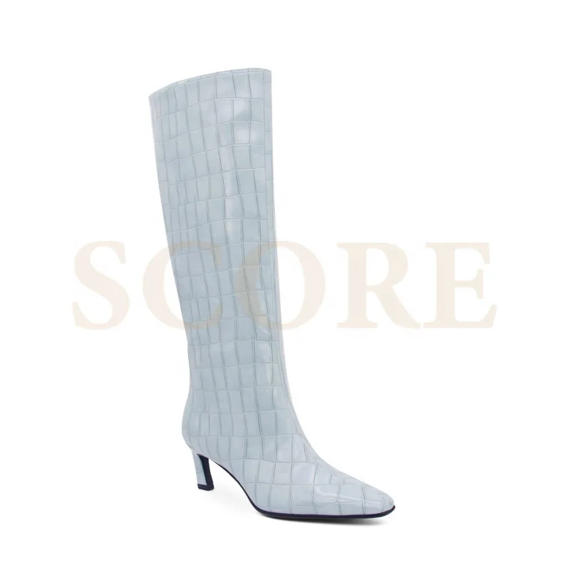 2021 hot sale womens croco grain female boots knee high blue long boots knee high colorful boots