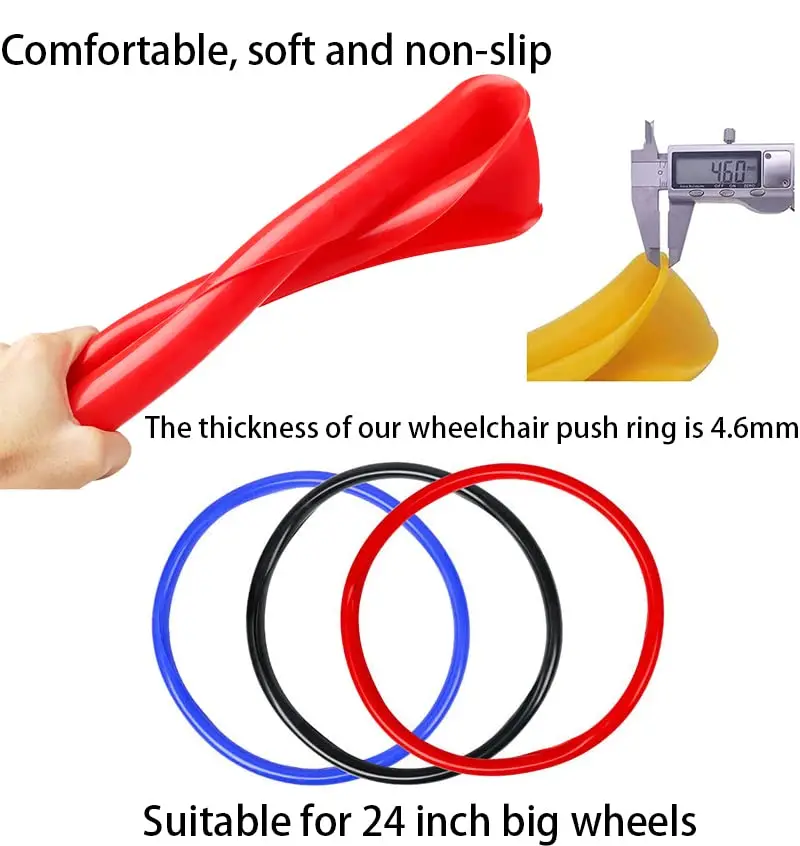 22/24 Inch Wheelchair Push Rim Covers 24inch Non-Slip Grips 1 Pair Silicone Hand Cover Rear Wheel Grips Accessories