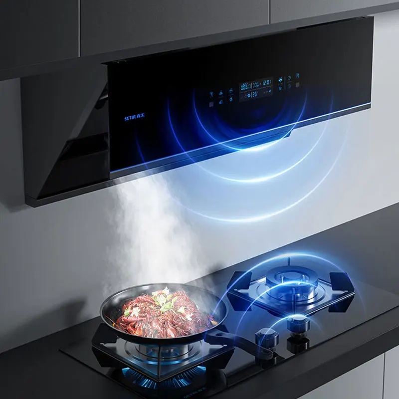 Dual motor large suction auto-cleaning range hoods for home kitchen small side suction off-loading Cooker Hood