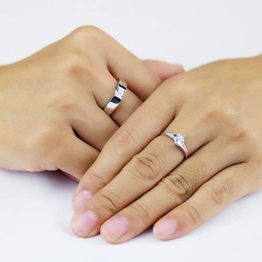CAOSHI Wedding Jewelry New Lovers Ring Engagement Women Men Dainty Round Zircon Rings Silver Minimalist Rings Sets Couple