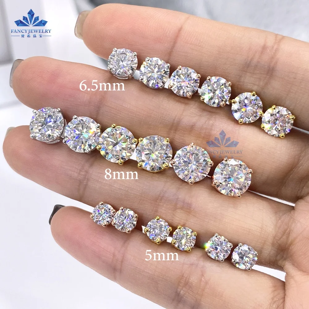 Factory Price 18K Gold Plated Earrings 0.5ct 2ct VVS1 Colored Moissanite Stud 6.5mm 8mm Moissanite Earings GRA Certificate