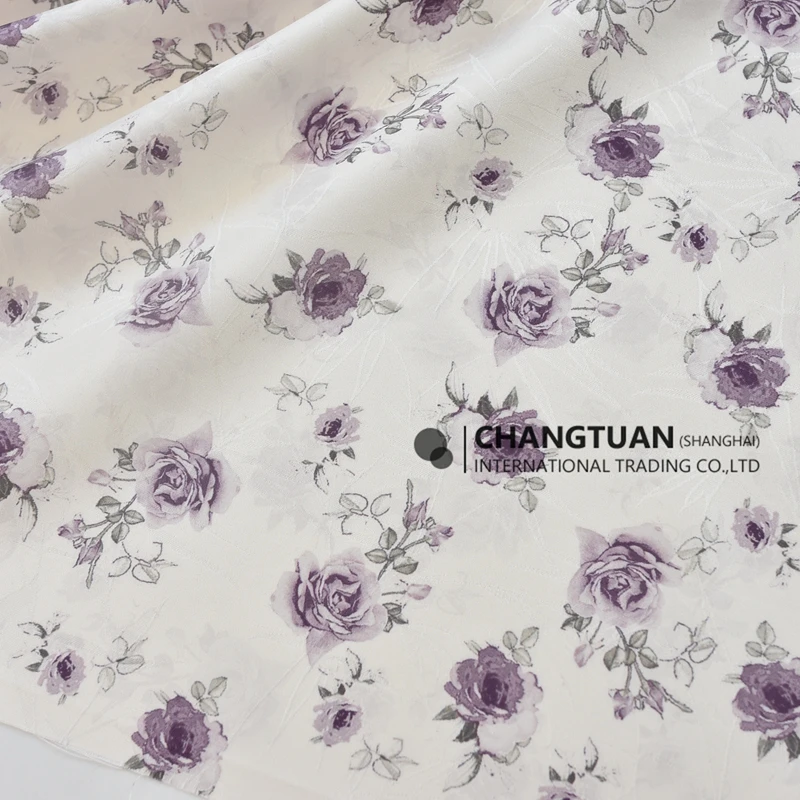 New Arrival Shimmer Jacquard Fabric Rose Print Polyester Fabric For Dresses Vintage Floral Print Fabric Dress Material