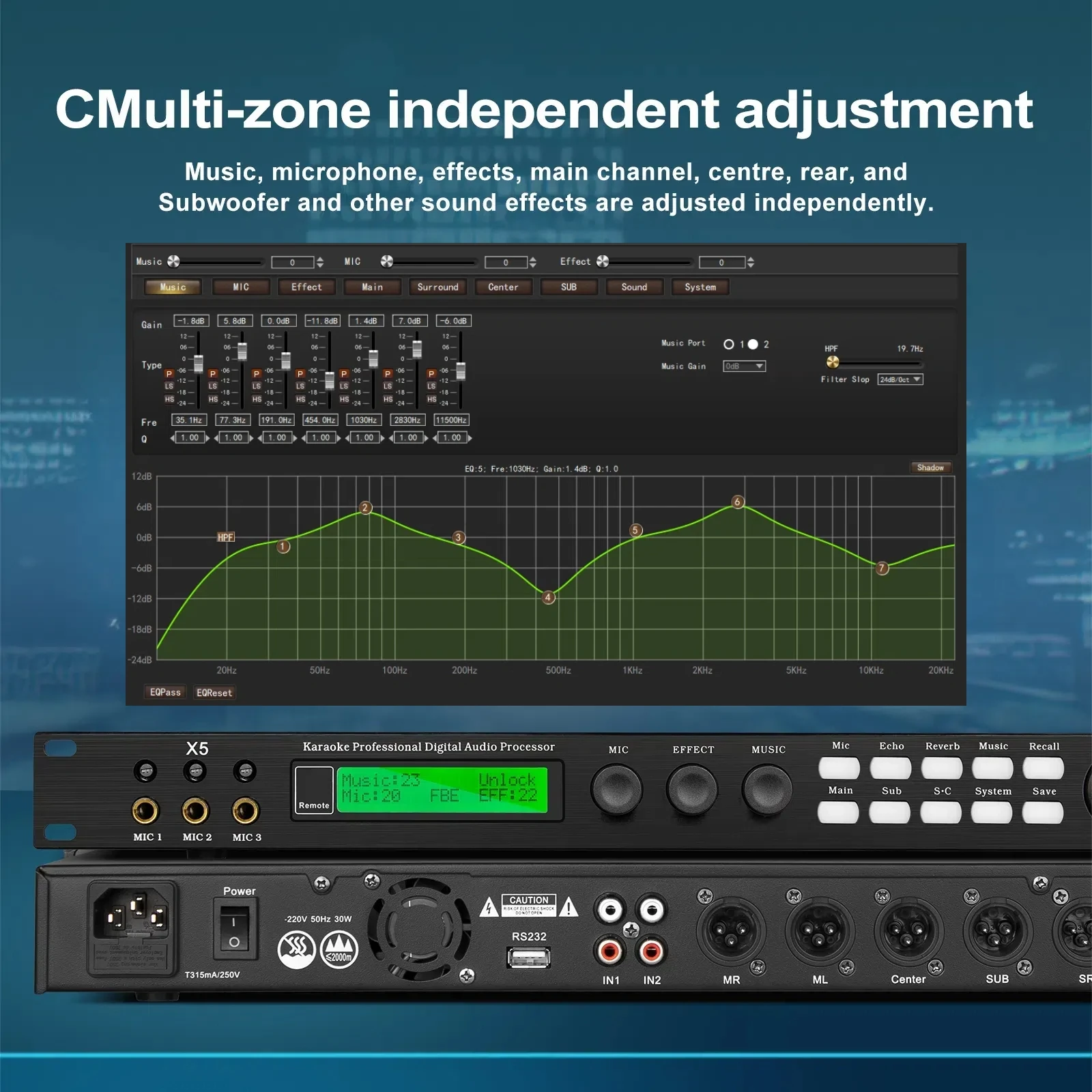 Hot Sale OEM/ODM X5 Digital Audio Processor KTV Pre-effector for Home Party Wedding Karaoke