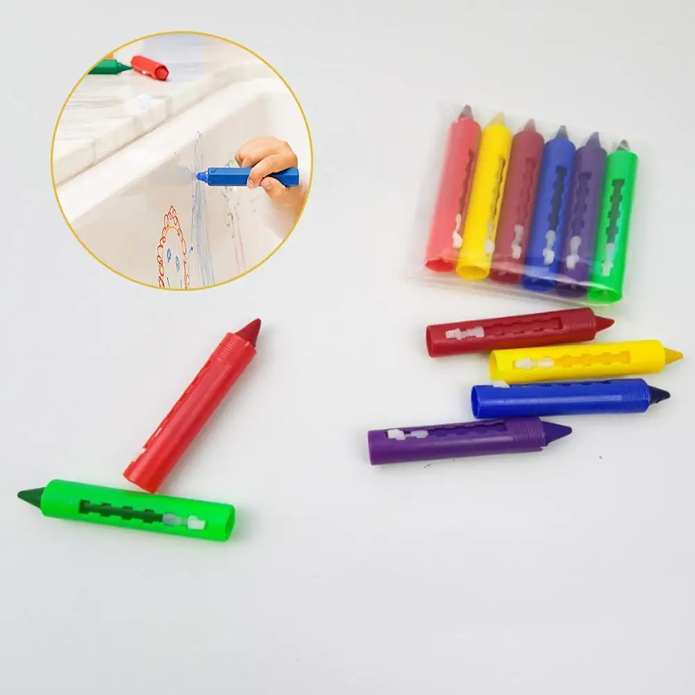 6 Colors Non-toxic Erasable  Art Bath Crayons sets For Child Drawing