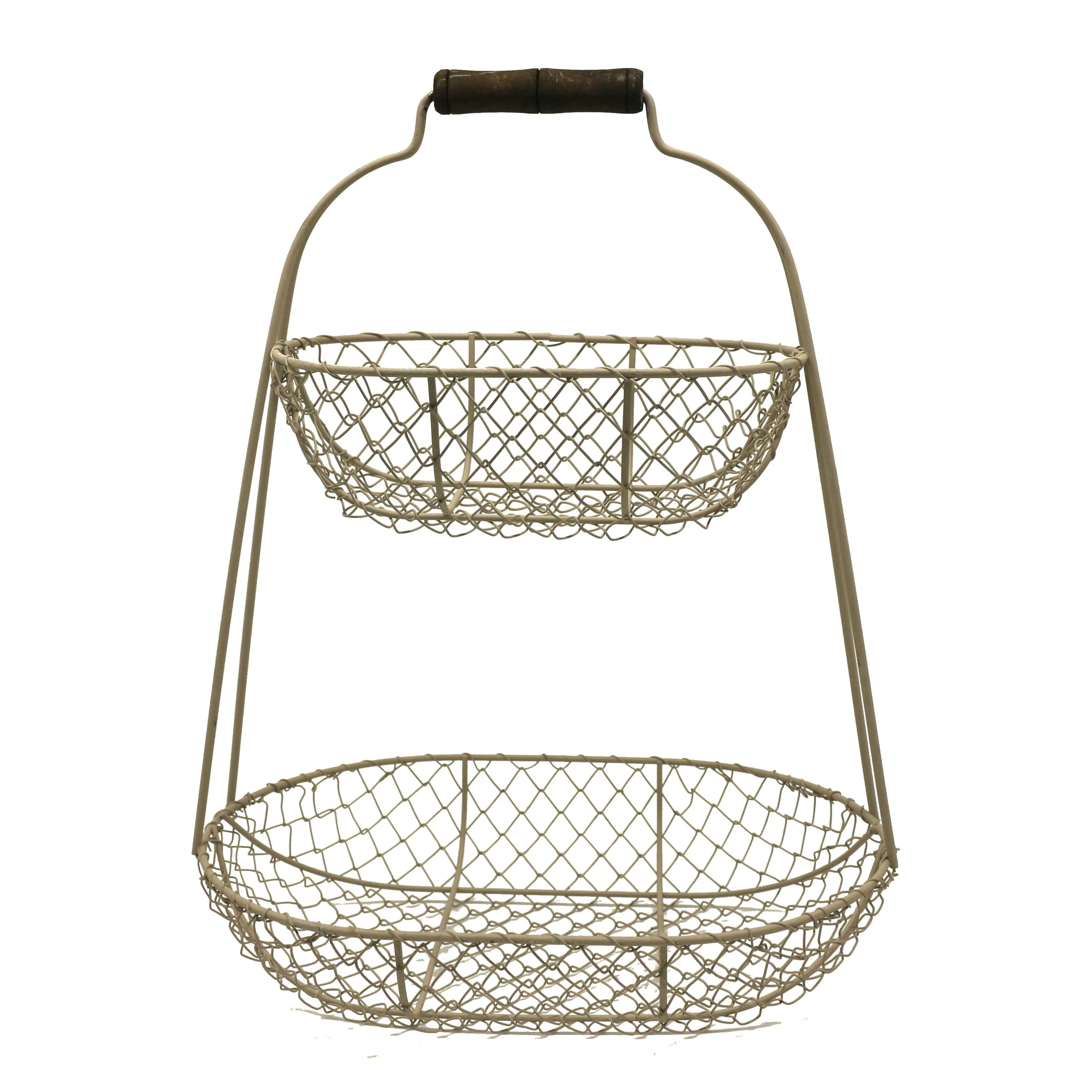 
Rustic Chicken Wire 2 Tier Fruit Basket Metal Gathering Basket with Handle Country Vintage Style Storage Basket. Grey 