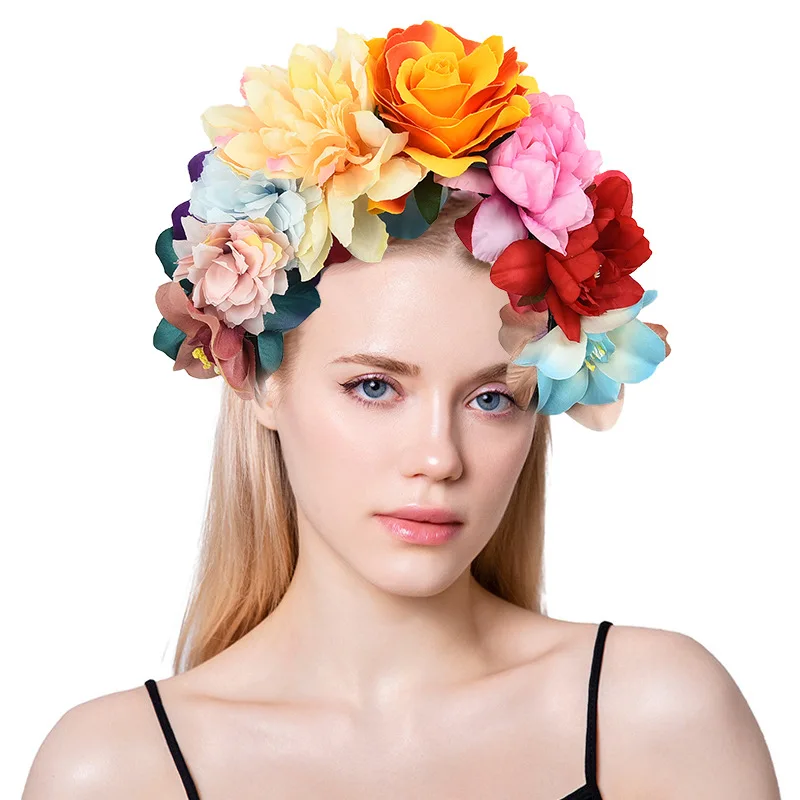 Women Artificial Hair Accessories Simulation Flower Hair Ring Adjustable Fabric Wedding Wreath Crown Rose Headband For Bride