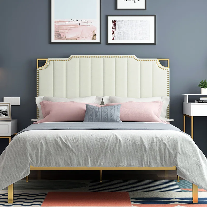 Nordic Light Luxury Iron double bed modern Apartment Hotel iron Bed family bedroom soft bag back princess bed