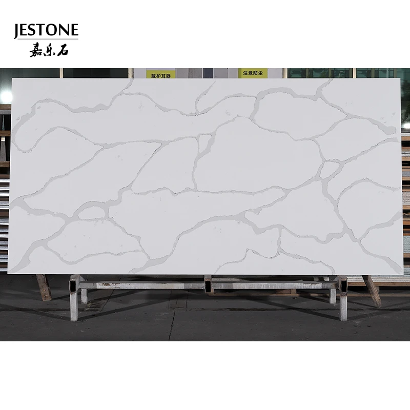 JESTONE Best Price Calacatta Design Artificial Quartz Stone Natural with Gold Veining for White Kitchen Countertops
