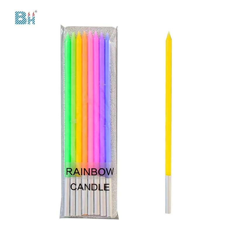 Rainbow candles birthday cake long thin stick