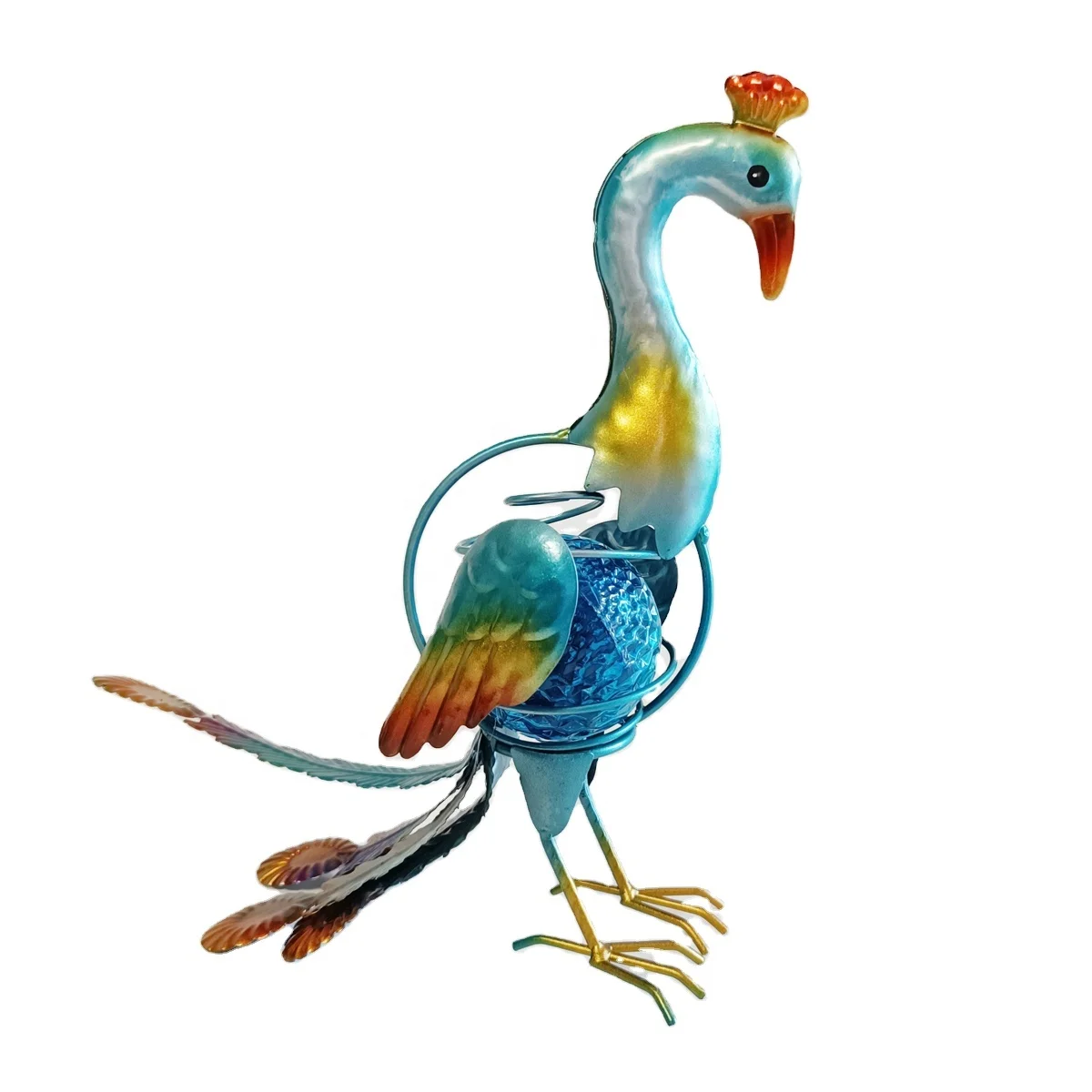 metal animal figurine yard art garden decor solar LED statue peacock