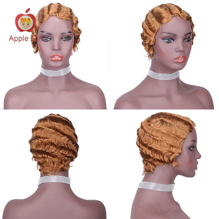 Pixie Wig Unprocessed Virgin Cuticle Aligned Hair 100% Human Hair Wigs for Black Women and Men #27 Color Honey Blonde Short Inch