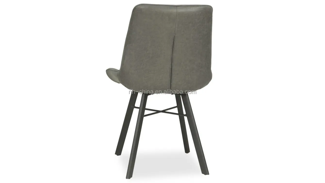 Durable steel leg restaurant grey leather dining chair