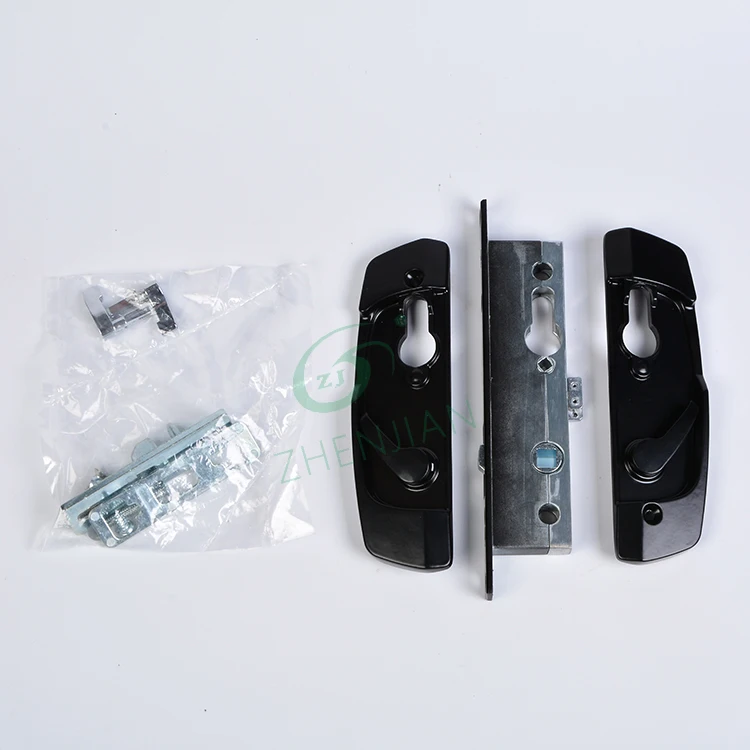 Black Sliding Screen Door Lock with Barrel Euro Cylinder Aluminum Door Handle Lock High Security Theft-proof Door Lock Set