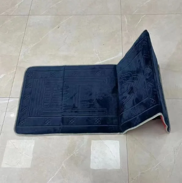 Wholesale price prayer mat luxury Muslim worship mat embossed foldable mosque carpet backrest