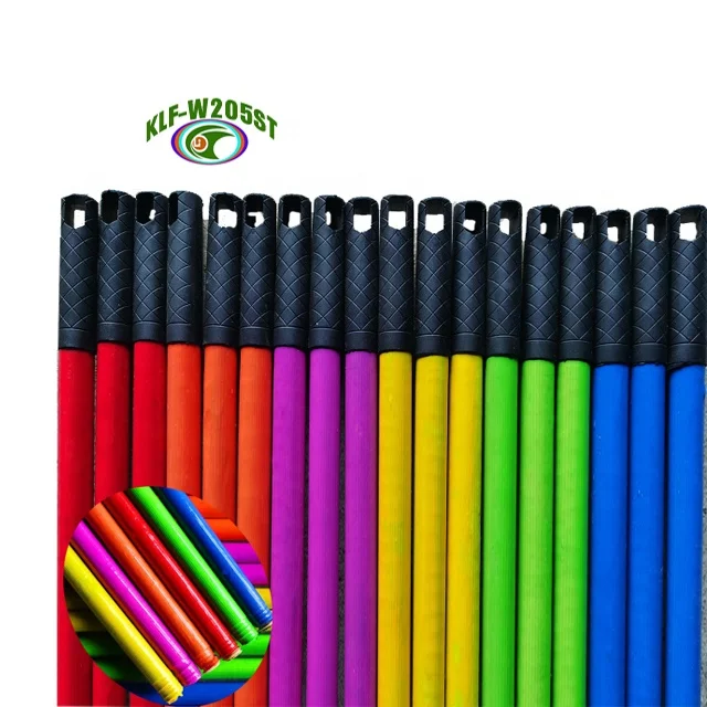 120*2.2 cm or customized solid color ribbed stripe pvc coated Wood broom mop brush dustpan handle with wood plastic metal thread
