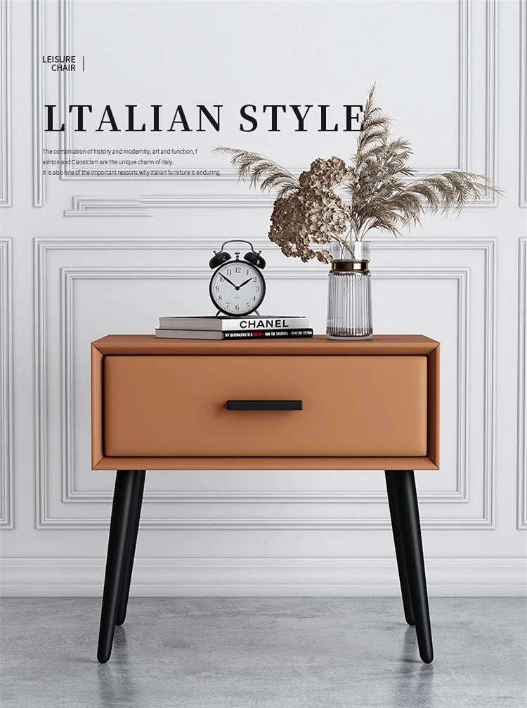 Оптовая продажа скандинавский ящик для хранения из цельного дерева и кожи микрофибры роскошный прикроватный столик шкаф простой ночной