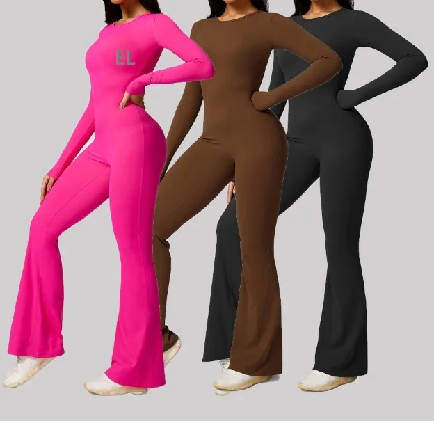 Jumpsuit Girls Sports Athletic Clothing Yoga Flare Rompers Gym Fitness Sets Custom Logo Workout Jumpsuits For Women