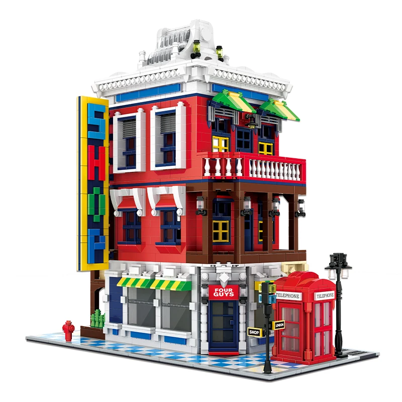 Educational DIY Building Blocks Set Plastic Corner Store Building Model Toys for Kids Christmas gift