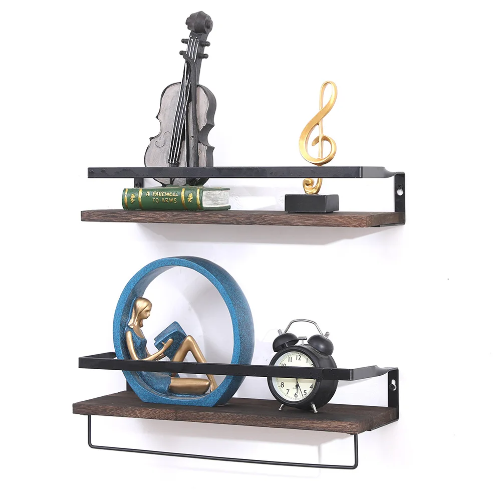 Bathroom Wall Shelving Wooden Shelving Kitchen Bathroom Iron Wall Hanging Partition Floating Shelves Set of 2 Farmhouse Shelf