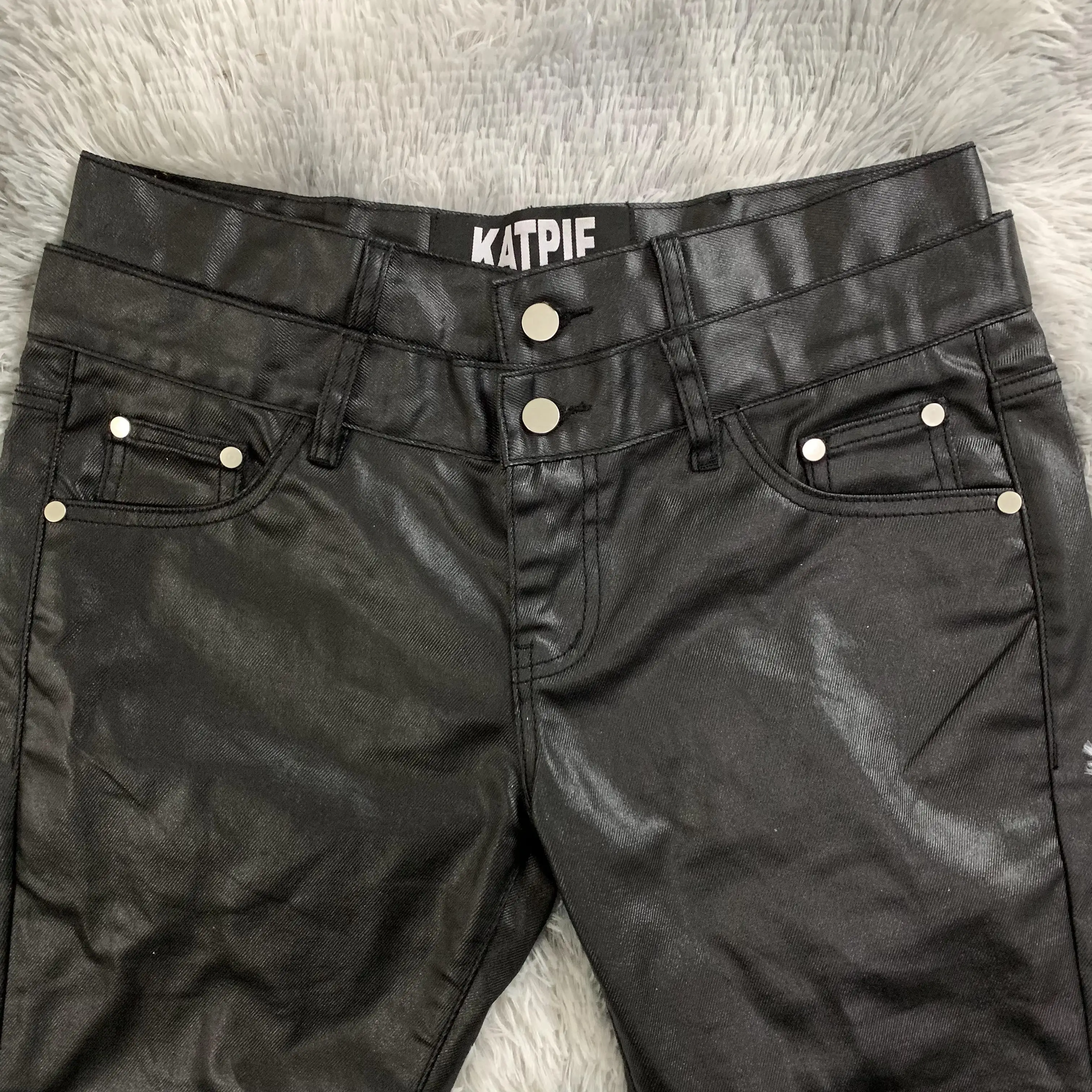 DENIMGUYS Fashion Trend Custom Black Waxed Jeans Coated Straight Solid Color Flared Wax Jeans