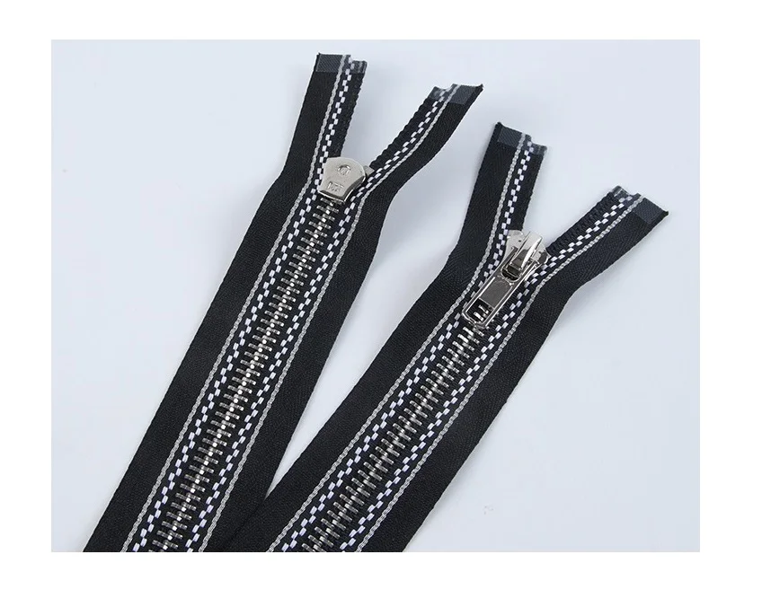 No. 5 white gold open zipper with special stripe with black background and white dots  zipper