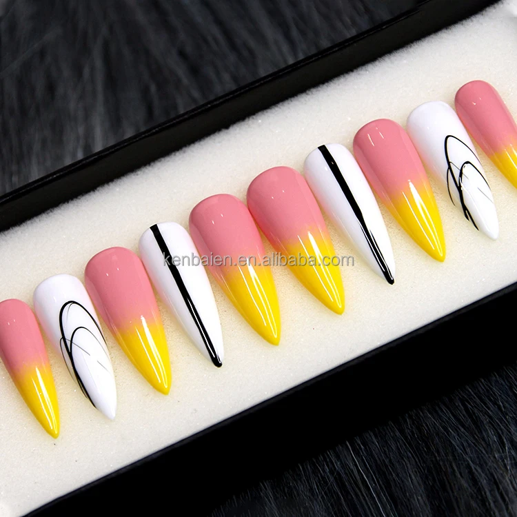 Custom Luxury Designed Reusable Pink Nude False Nail Artificial Nails Short Acrylic Press On Nails For Woman With Glue