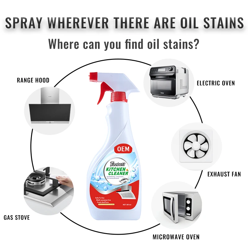 OEM/ODM Customized label multifunctional spray household oil stain remove cook ware cleaning kitchen cleaner spray 561ml