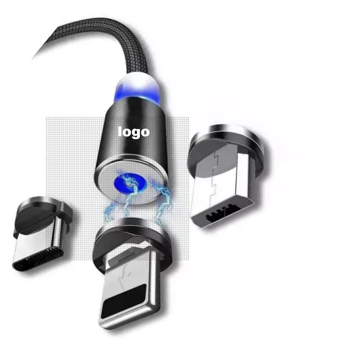 Wholesale 360 Degree Nylon Braided 3 in 1 Led Magnetic Charging Cable Magnetic Usb Cable For iPhone Type C Micro Android