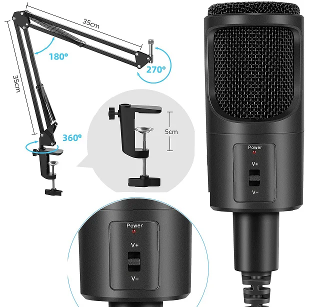 Конденсаторный ручной микрофон с набором для студийной записи подкастов, проводной микрофон