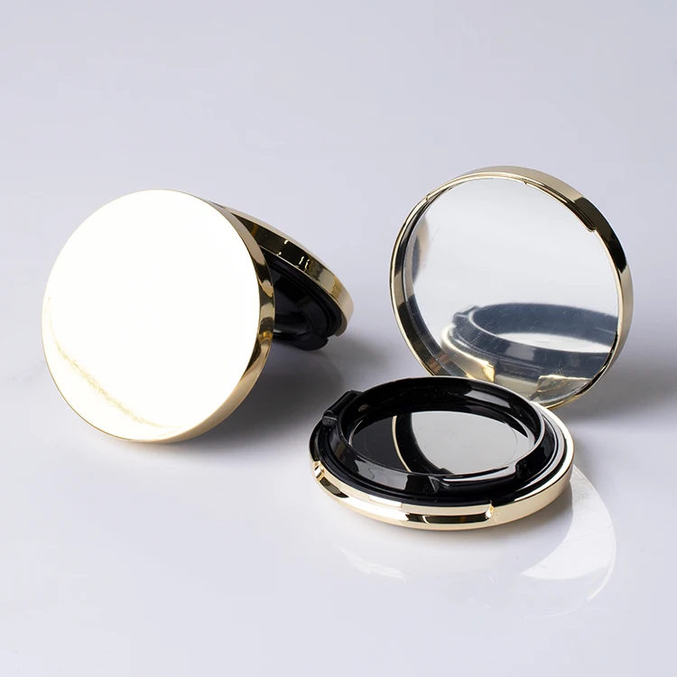 The brand new golden black round high quality replaceable empty plastic air cushion case foundation with mirror