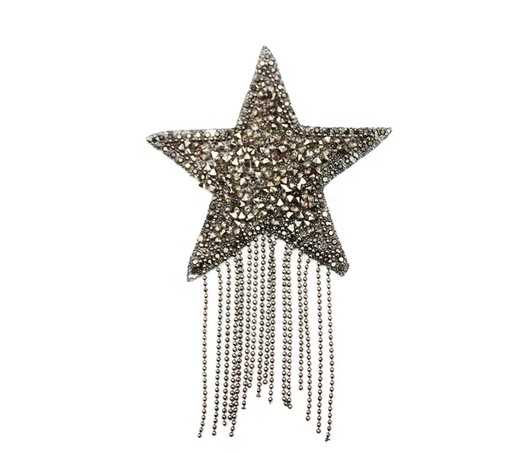 Wholesale Luxury Crystal Star Rhinestone Patches Tassel Iron on Clothes Jacket T Shirt pants Hats Bags