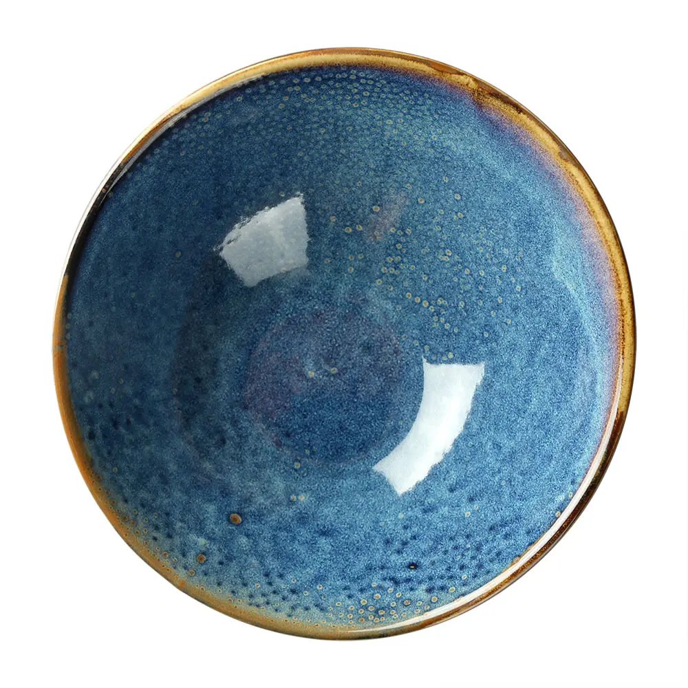 High quality ceramic blue big kitchen soup ramen bowls and porcelain with reactive glazes serving fruit salad bowl