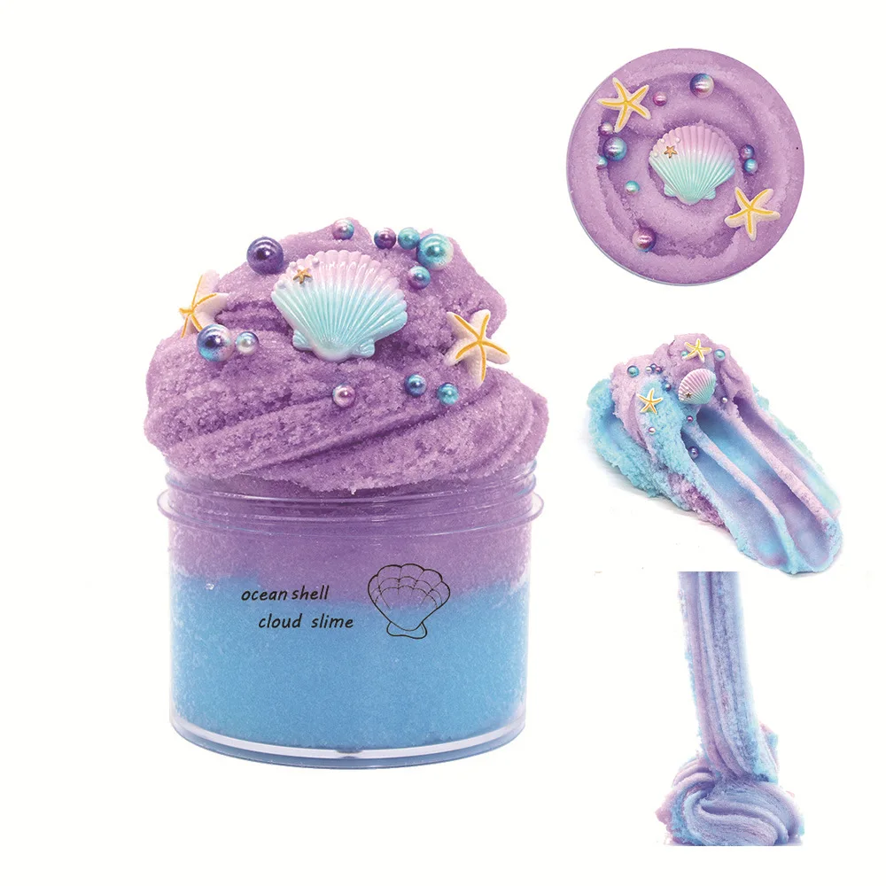Butter Slime Kit with Yellow Color Shell Ocean Starfish Mermaid Slime Mint Slime Super Soft & Non-Sticky