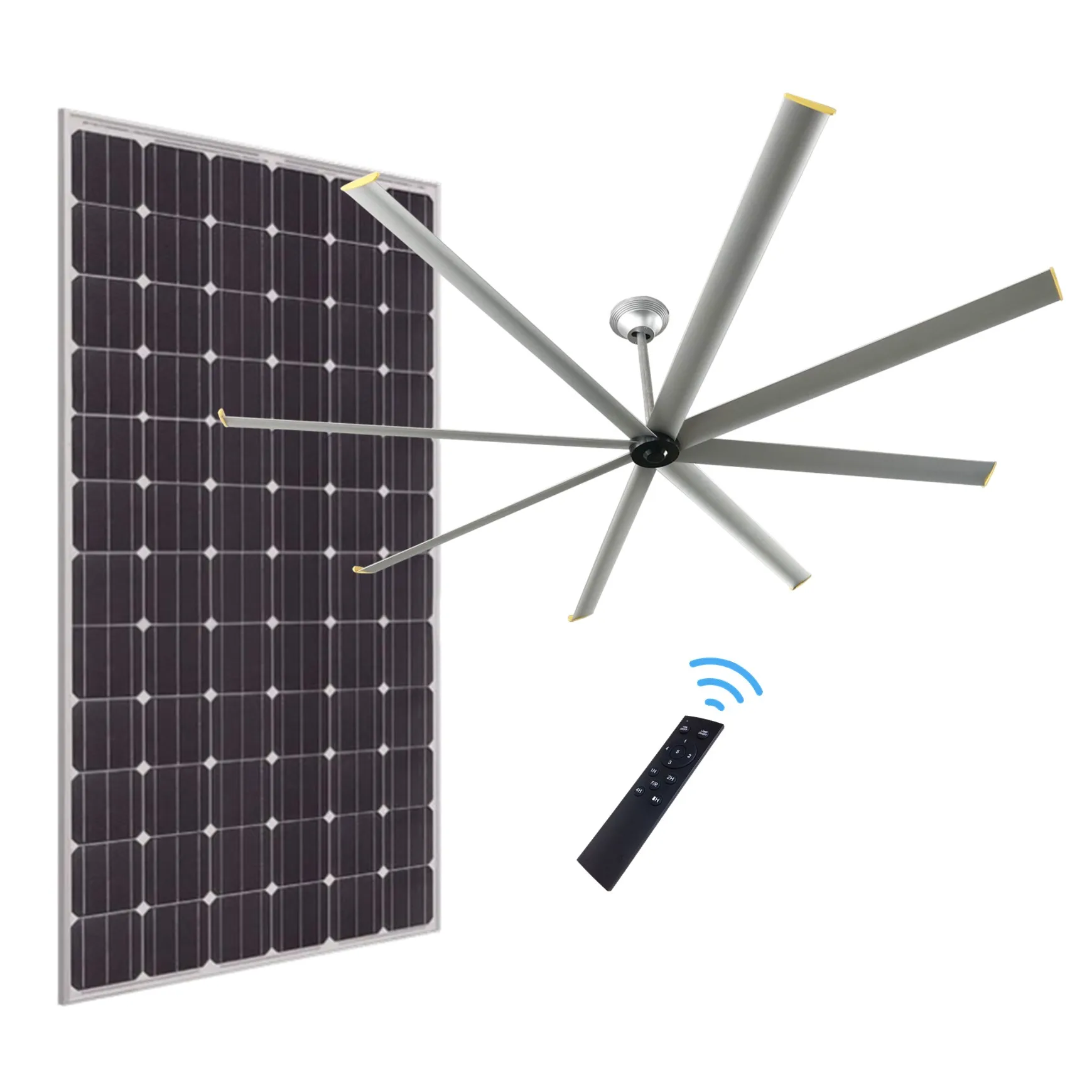 Green Energy Dia.3m Solar Powered HVLS Industrial Big Ceiling Fan with Solar Panel Factory Cooling Fan