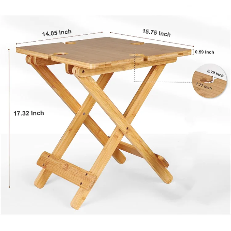 Rectangular Large Camping Table Foldable Snack Tray Table Bamboo Picnic Table For 1-4 Persons