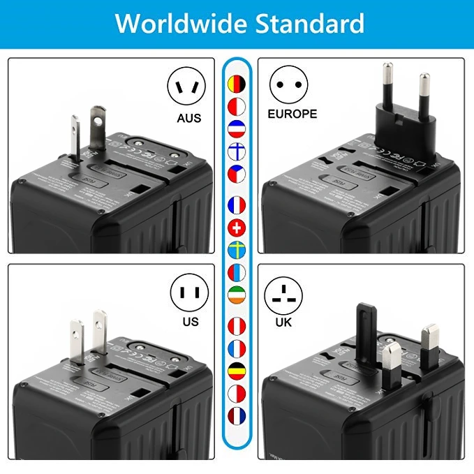 2020 new 110-250V US AUS UK EU plug mobile phone accessories 6USB charger 6A output universal travel adapter with 4USB+2Type-C