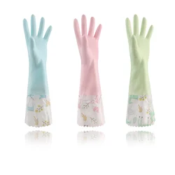 Factory direct winter rubber gloves elastic wide mouth lengthened PVC cleaning plus velvet thickening housework dishwashing glov