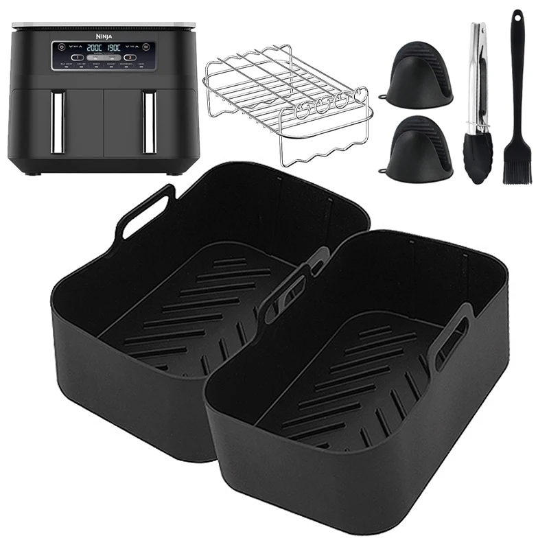 2PCS Premium Silicone Liners Air Fryer Basket Accessories Silicone Air Fryer Liners for Ninja DZ201 8 QT