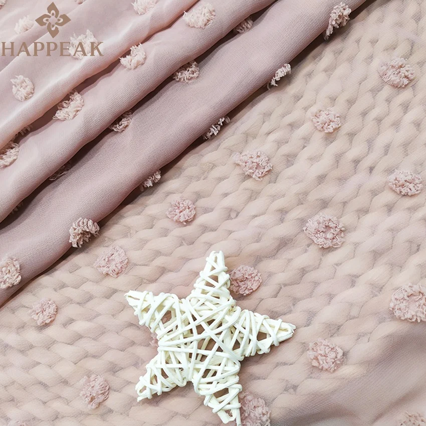 HAPPEAK Low MOQ Polyester Polka Dot Jacquard Fabric Chiffon Swiss Dot Guipure Fabric