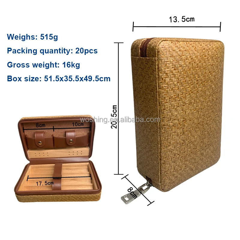 Woshing new design 4 CT Cigars Humidor carrying bag holder wood cigar cases/humidors PU Genuine Leather travel Wooden cigar case